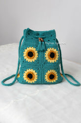 Sunflower Drawstring Backpack (Crochet)