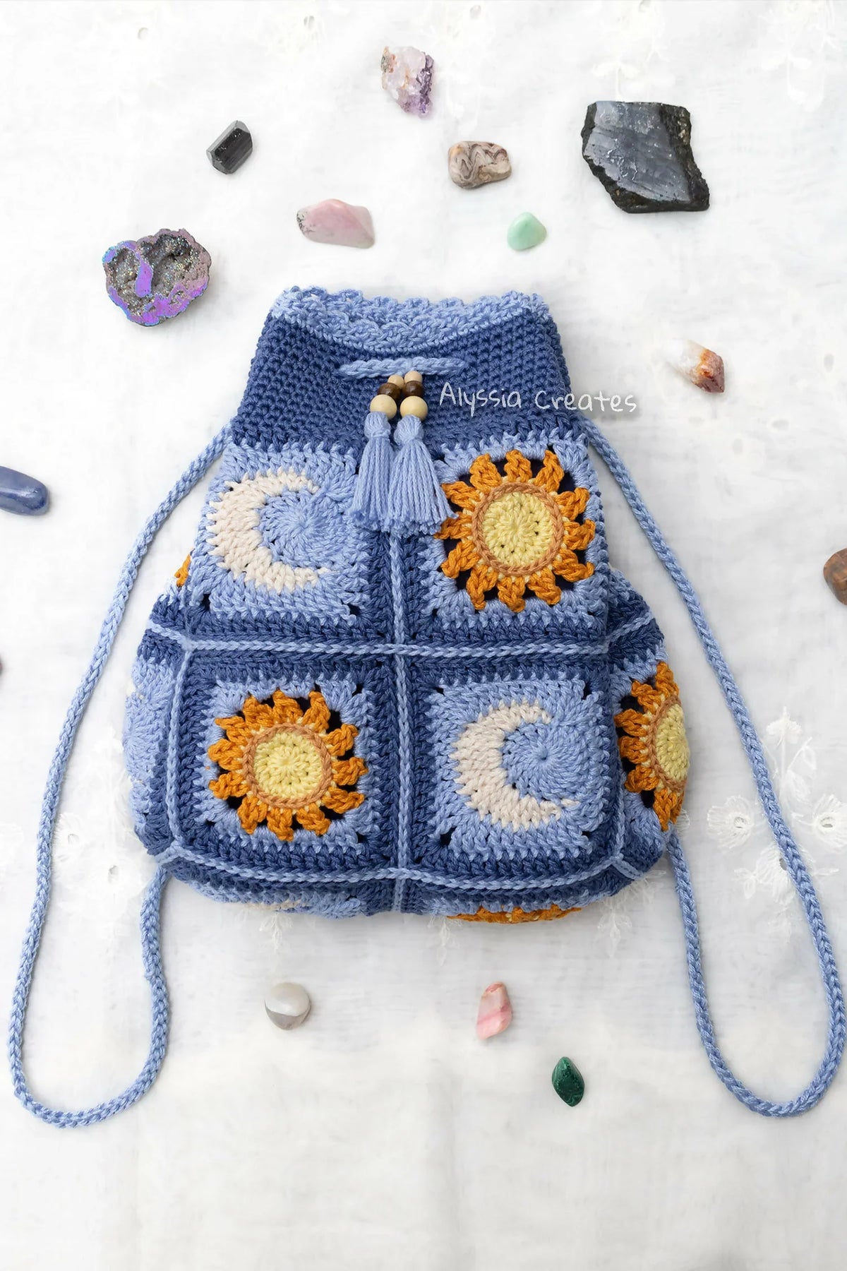 Sun and Moon Drawstring Backpack (Crochet)