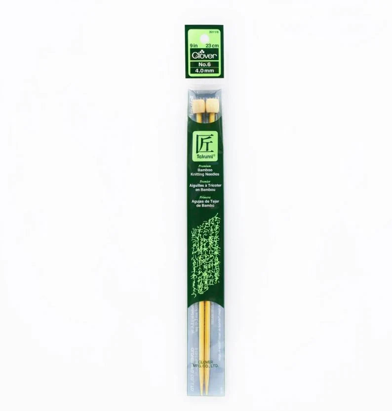 Clover Bamboo Knitting Needles 9" (Sizes 3 to 15)