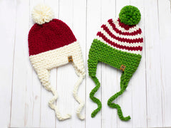 Christmas Ear Flaps Pompom Hats (Knit)